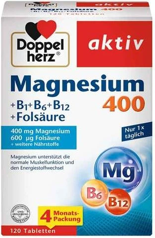 Doppelherz Magnesium 400 + B1 + B6 + B12 + Folsäure, 120 Stück