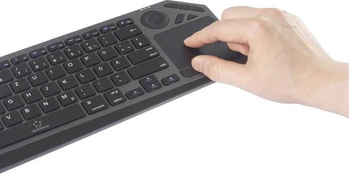 Renkforce RF-WLBTKB-300 Funk Tastatur mit Multi-Touchpad, schwarz/grau, USB/Bluetooth, DE