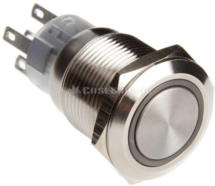 DimasTech Druckschalter silber 19mm, orange beleuchtet ring, vandalismusgeschützt