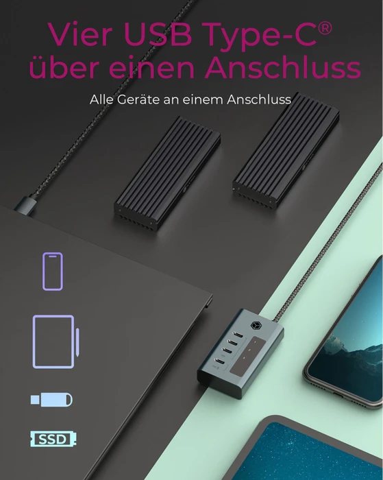 RaidSonic Icy Box IB-HUB1454-C31 USB-Hub grau, 4x USB-C 3.1, USB-C 3.1 [Stecker]