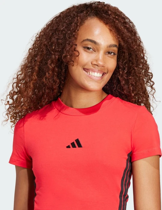 adidas Essentials 3-Streifen Slim Baby T-Shirt kurzarm pure ruby/black (Damen)