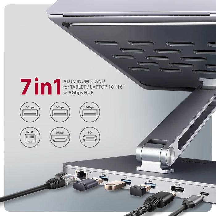 Axagon 7in1 Hub, Aluminium Stand, USB-C 3.0 [Buchse]