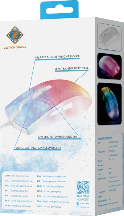 Deltaco WM87 RGB Ultralight Gaming Mouse weiß/transluzent, USB