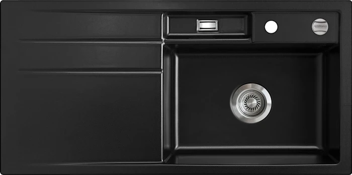 systemceram Bela 100 F Einbau Becken rechts mit Ablauffernbedienung nero