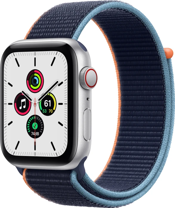 Apple Watch SE (GPS + Cellular) 44mm silber mit Sport Loop dunkelmarine