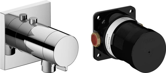 Keuco IXMO 59554 Thermostat-Brausearmatur Set Wandmontage Unterputz mit Schlauchanschluss eckig chrom
