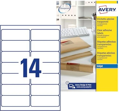 Avery-Zweckform Adressetiketten Sonderformat, 99.1x38.1mm, weiß/transparent, 25 Blatt (350 Etiketten)