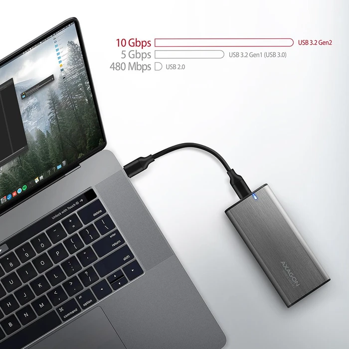 Axagon M.2 Festplattengehäuse, silber, M.2 PCIe/SATA, USB-C 3.1
