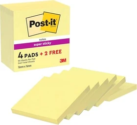 3M Post-it Super Sticky Haftnotiz 654-SSCY-P4, 76x76mm, glatt, 540 Blatt