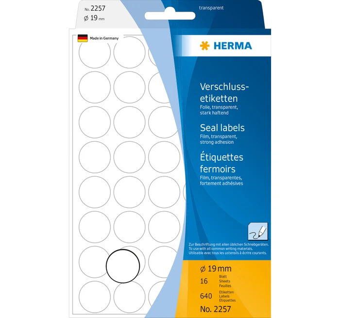 Herma Verschlussetiketten rund, 19mm, weiß, matt, 16 Blatt (640 Etiketten)