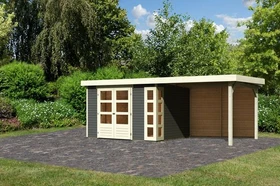 Karibu Kerko 5 Gartenhaus inkl. Anbau + Rückwand 2.8m terragrau