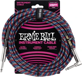 Ernie Ball 25' Braided Straight/Angle Instrument Cable Red/Blue/White
