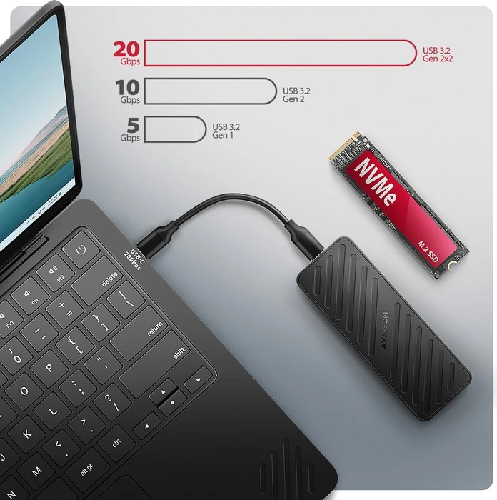 Axagon M.2 Festplattengehäuse, M.2 PCIe, USB-C 3.2