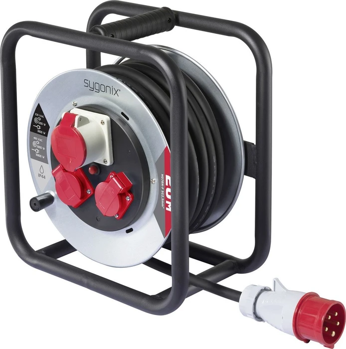 Sygonix Kabeltrommel Metall, CEE 400V/16A auf 2x Schuko + 1x CEE 400V/16A, 20m, IP44, H07RN-F 3G2,5 (SY-10236114)