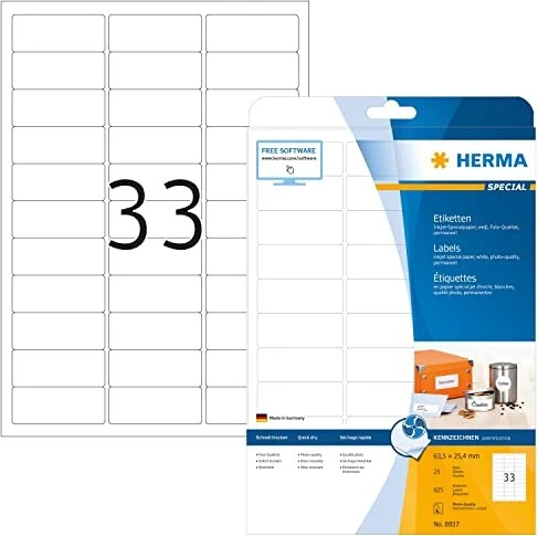 Herma Adressetiketten Inkjet, 63.5x25.4mm, weiß, matt, 25 Blatt (825 Etiketten)