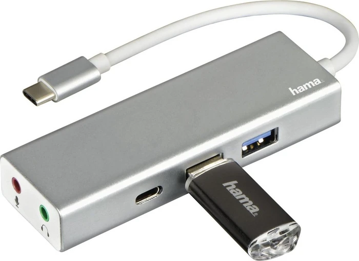 Hama USB-Hub, 1x USB-C 3.0, 2x USB-A 3.0, 2x 3.5mm Audio, USB-C 3.0 [Stecker]