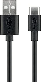 goobay USB Kabel, USB 2.0, 480Mb/s, USB-C 2.0 [Stecker] auf USB-A 2.0 [Stecker], 15W, schwarz, 2m (59122)