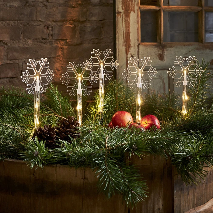 Star Trading Wandy Schneeflocken Spießleuchten-Set LED 5x warmweiß, 5 Stück