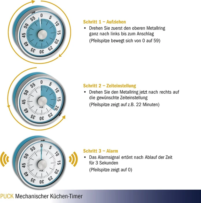 TFA Dostmann Puck Kitchen Timer Eieruhr analog türkis