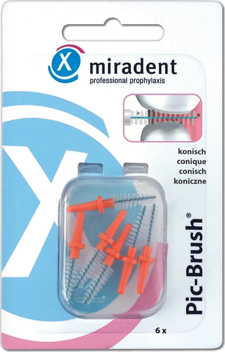 Miradent Pic-Brush Ersatz Interdentalbürste conical orange, 6 Stück