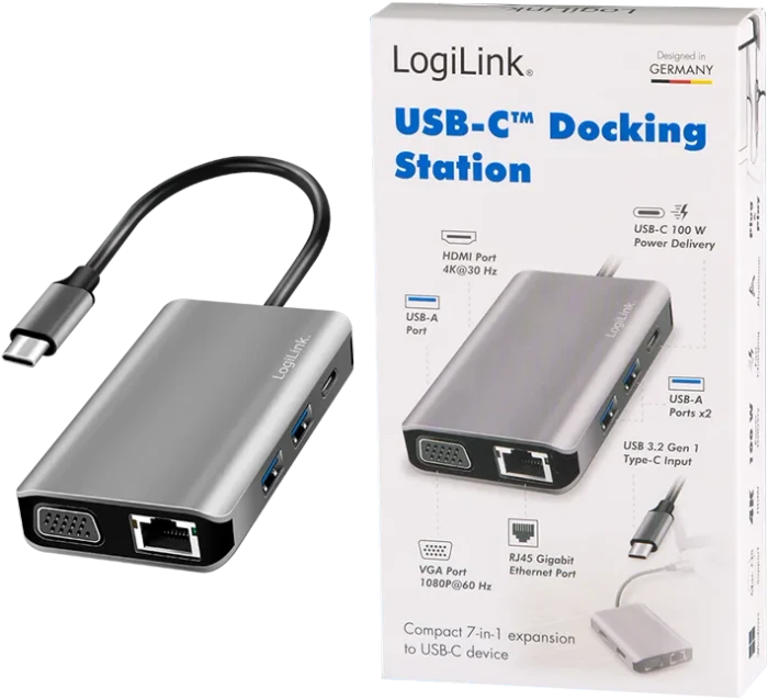 LogiLink USB 3.2 Gen 1 Dockingstation 7-in-1 Port, USB-C 3.0 [Stecker]
