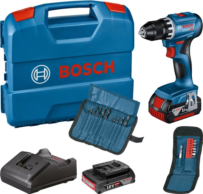 Bosch Professional GSR 18V-45 Akku-Bohrschrauber inkl. Tasche + 2 Akkus 2.0/4.0Ah + Zubehör