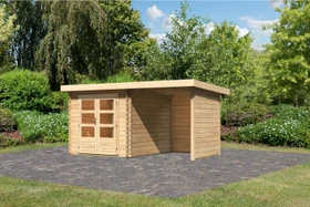 Karibu Bastrup 3 Gartenhaus inkl. Anbau 2m + Rück- und Seitenwand natur