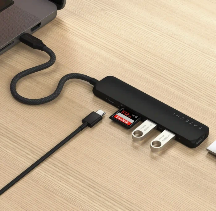 Satechi 6-in-1 Slim Multiport Adapter, schwarz, USB-C 3.1 [Stecker]