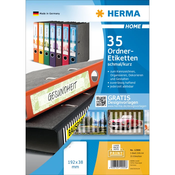 Herma Ordneretiketten, 192x38mm, ablösbar, weiß, 5 Blatt (35 Etiketten)
