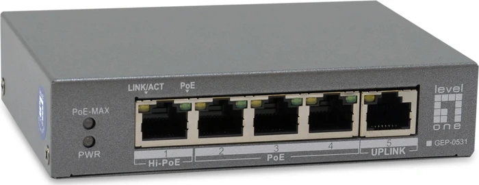 LevelOne GEP Desktop Gigabit Switch, 5x RJ-45, 60W PoE+