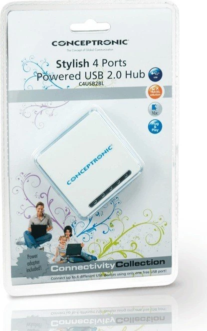 Conceptronic USB-Hub, 4x USB-A 2.0, USB 2.0 Mini-B [Buchse]
