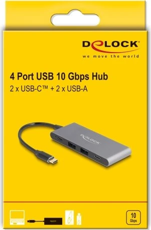 DeLOCK 4-Port USB-Hub, 2x USB-C 3.1, 2x USB-A 3.1, USB-C 3.1 [Stecker]