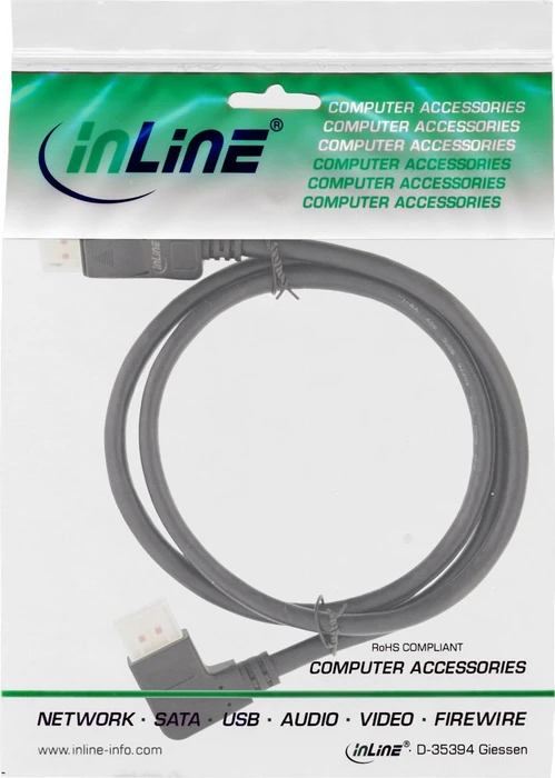 InLine DisplayPort 1.4 Kabel gewinkelt links schwarz, 3m