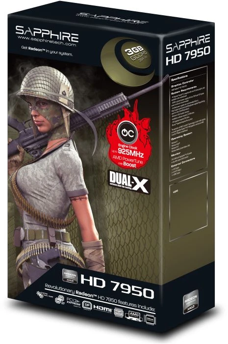 Sapphire Radeon HD 7950 Boost Dual-X, 3GB GDDR5, DVI, HDMI, 2x mDP, full retail