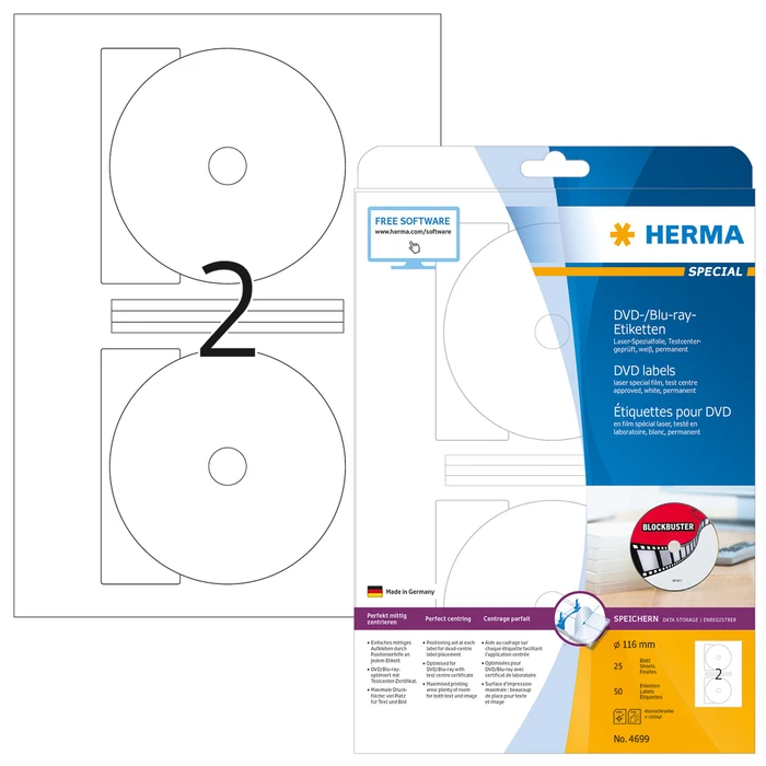 Herma Folienetiketten, 116mm, transparent, matt, 25 Blatt (50 Etiketten)