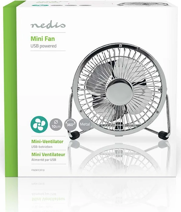 Nedis FNDK1CR10 USB Mini Tischventilator aus Metall 10cm chrom