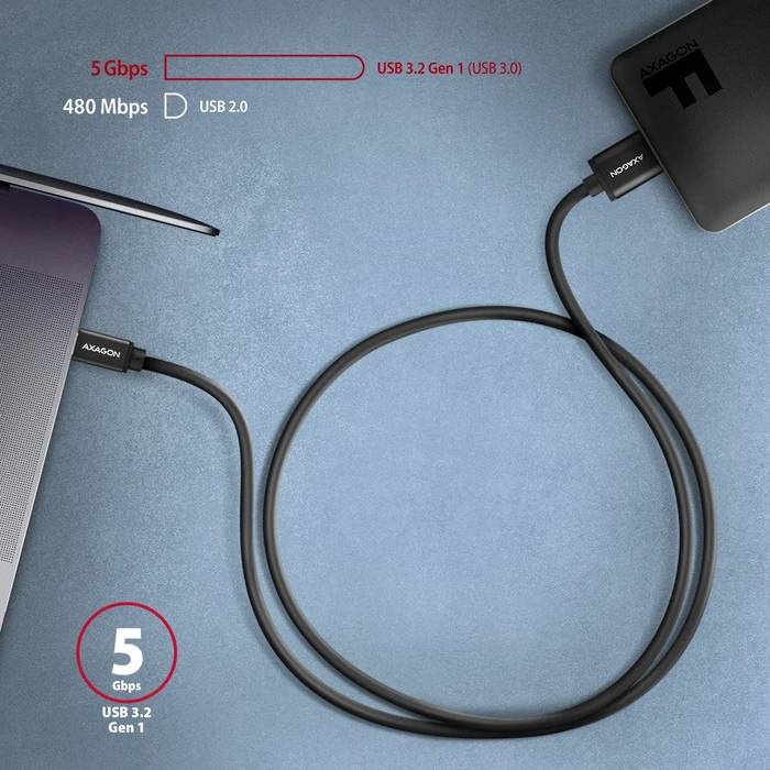 Axagon USB Adapterkabel, USB 3.0, 5Gb/s, USB-C 3.0 [Stecker] auf USB 3.0 Micro-B [Stecker], Adapterkabel, 1m