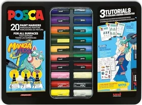 Uni-Ball POSCA Acryl-Farbmarker sortiert, Malkoffer Kreativ, 20 Stück
