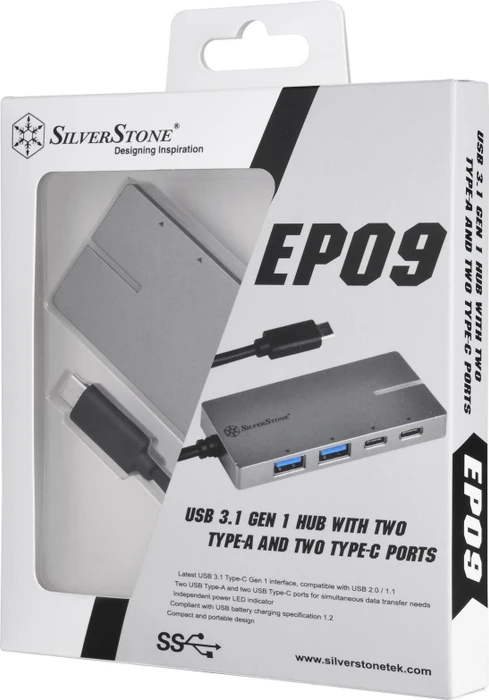 SilverStone EP09 USB-Hub, 2x USB-C 3.0, 2x USB-A 3.0, USB-C 3.0 [Stecker]