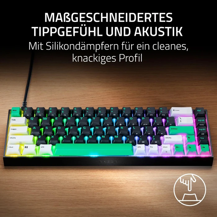 Razer Reclusa X Mini 65%, schwarz/weiß/grün, LEDs RGB, Razer ORANGE Tactile Gen-3, USB, DE