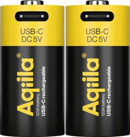 Aqiila Rechargeable CR123A Li-Ion USB-C 750mAh, 2er-Pack