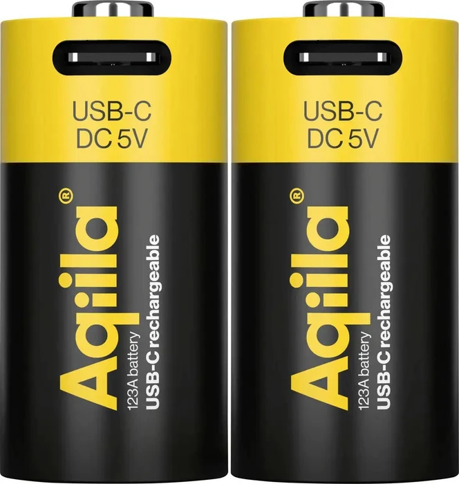Aqiila Rechargeable CR123A Li-Ion USB-C 750mAh, 2er-Pack
