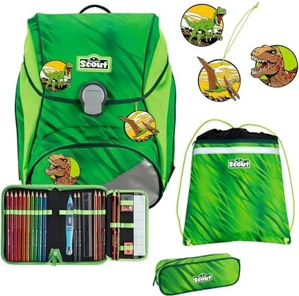 Scout Alpha DIN Dino Rex Schultaschen-Set, 4-tlg.