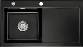 systemceram Mera 90 F Einbau Becken links mit Ablauffernbedienung nigra