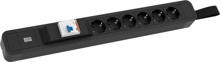 Bachmann Primo 2, 6-fach, mit Schlaufe, FI-Schutzschalter, 2m, schwarz