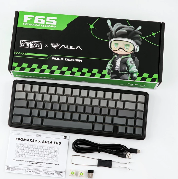 Epomaker x Aula F65, Black Gradient, LEDs RGB, hot-swap, Side-Printed, LEOBOG Reaper, USB/Bluetooth, US