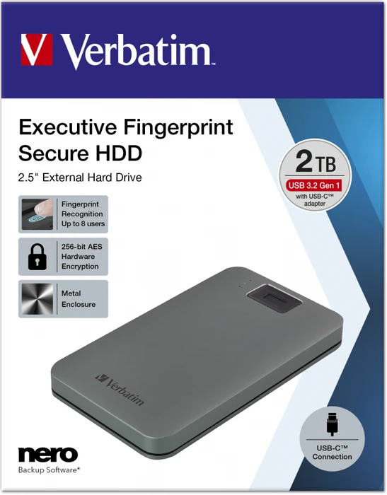 Verbatim Executive Fingerprint Secure, 2TB, USB-C 3.0