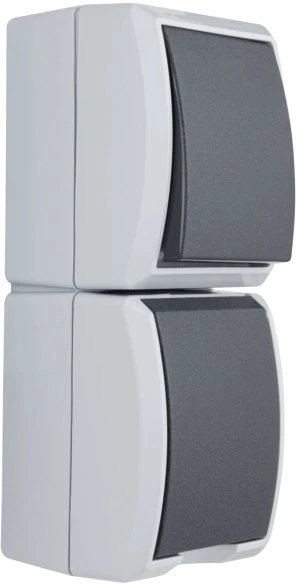 REV Ritter AquaForm Aus-/Wechselschalter + Steckdose AP IP44 senkrecht, grau