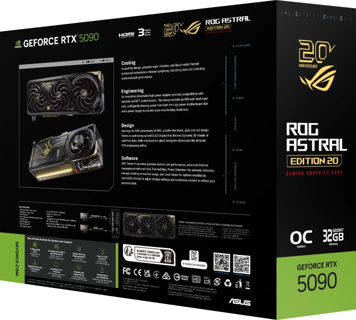 ASUS ROG Astral GeForce RTX 5090 Edition 20, ROG-ASTRAL-RTX5090-P32G-EDITION-20, 32GB GDDR7, 2x HDMI, 3x DP