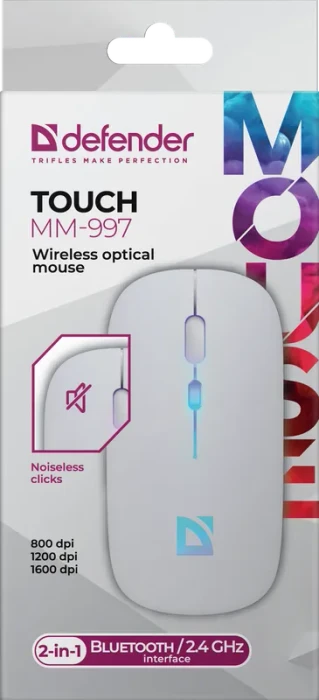 Defender Touch MM-997 Wireless Optical Mouse weiß, USB/Bluetooth
